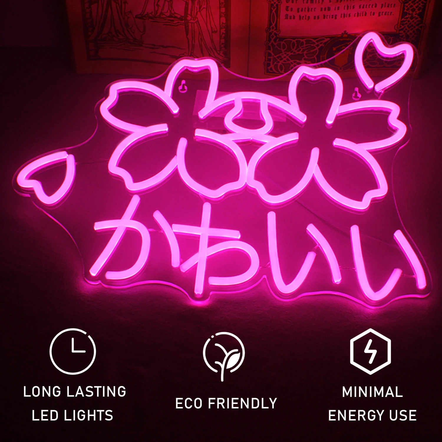 Letrero Led de neón para decoración de habitación, lámpara de pared artística con logotipo de flor de amor, Sakura japonés, Kawaii, para fiesta y