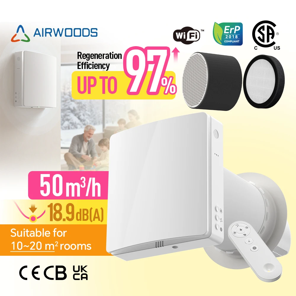 

Dcutless ERV Recuperator Heat Recovery Ventilator HRV Co2 Sensor