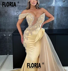 Gorgeous Dubai Mermaid Formal Evening Dresses Beaded Pearls Wedding Party Gowns Arabic Couture Prom Dress 2023 Robe De Soiree