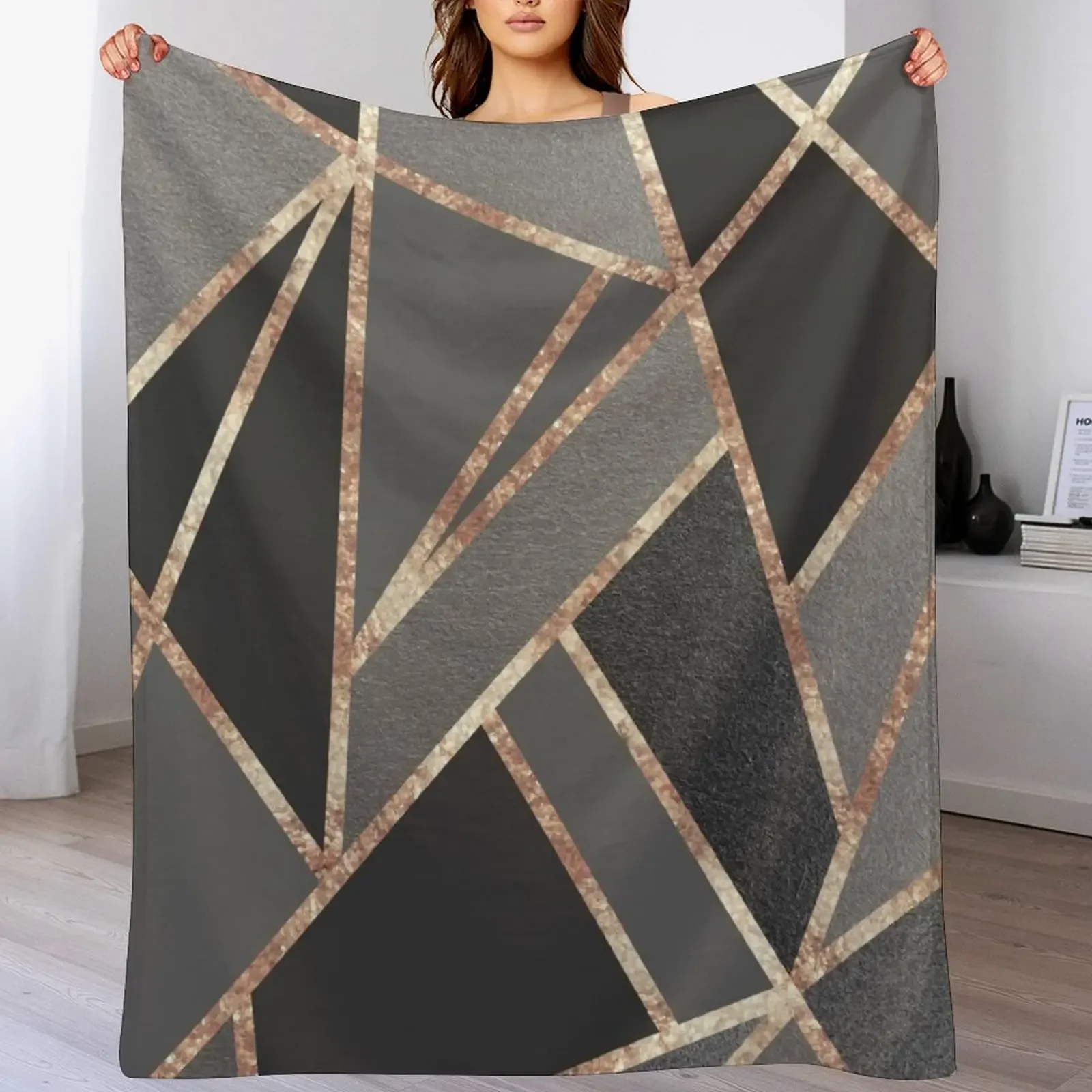 Classic Silver Gray Charcoal Rose Gold Geo #1 #geometric #decor #art Throw Blanket Air Conditioner Soft Blanket for Office Home