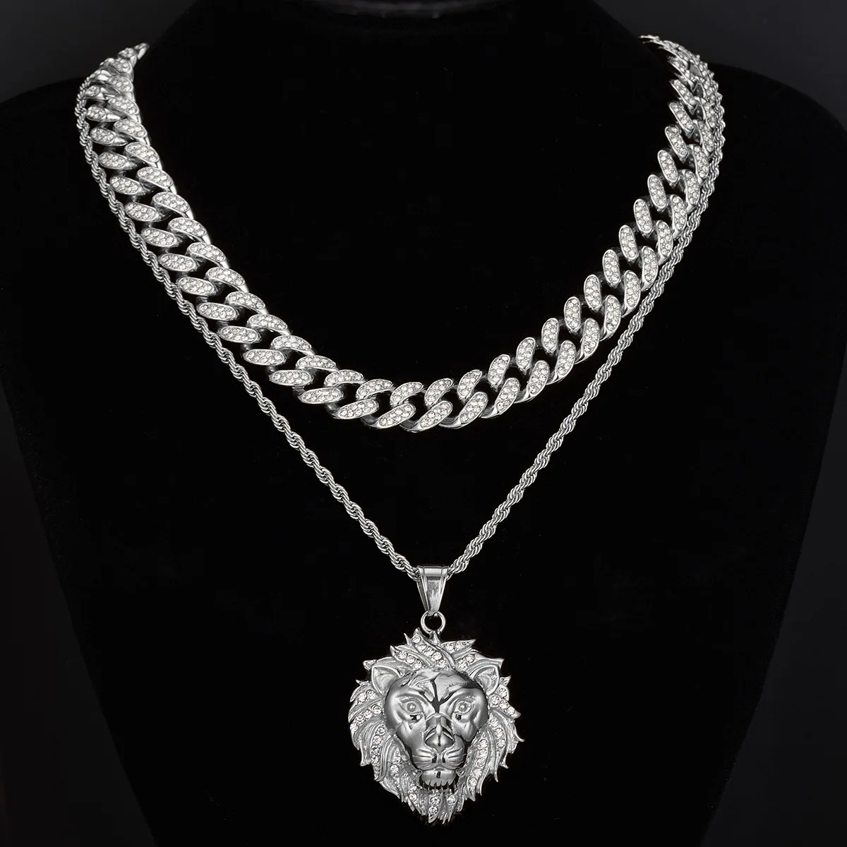 

Hip Hop Lion Pendant Necklace With Crystal Cuban Chain HipHop Iced Out Bling Necklaces Men Women Fashion Charm Jewelry