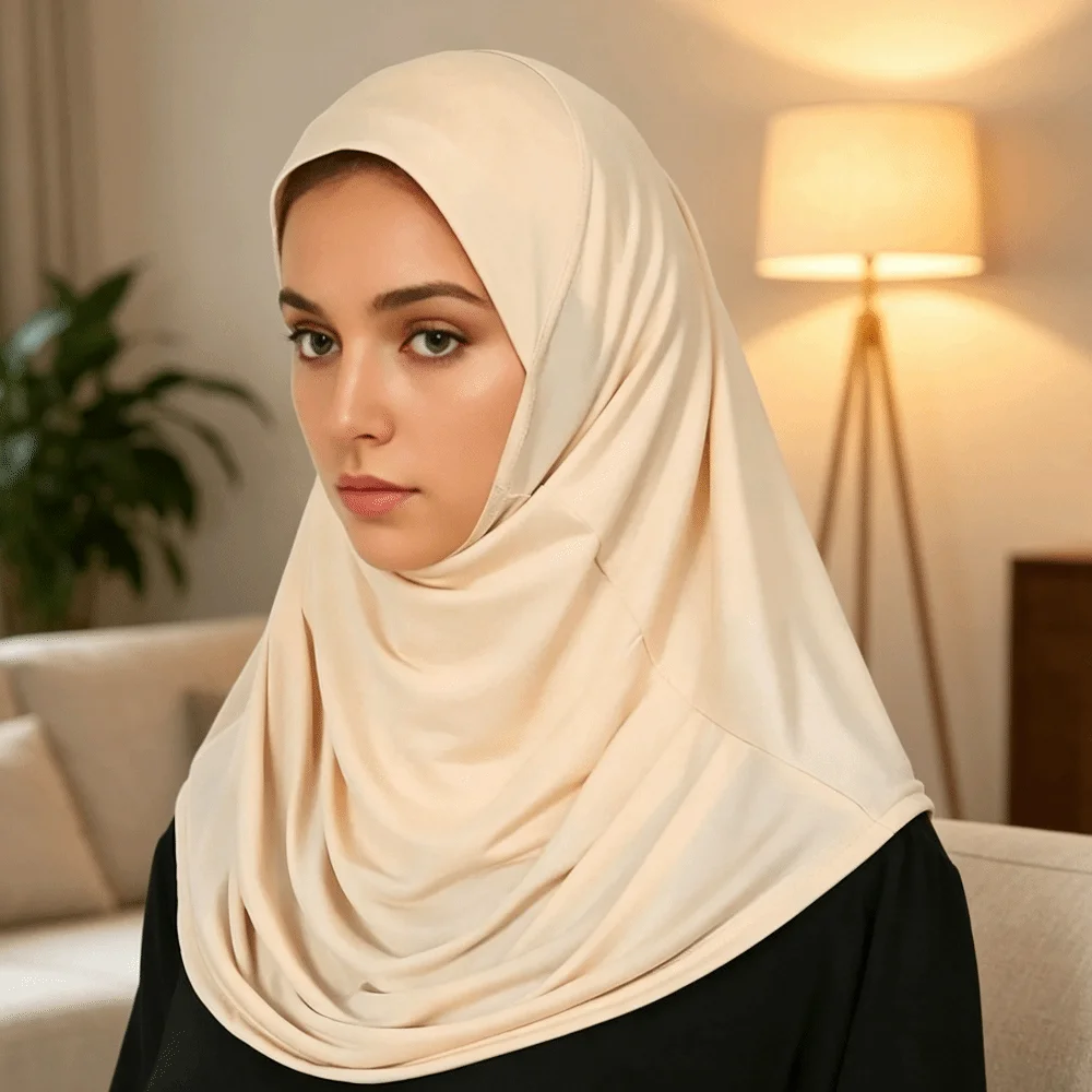 Breathable Instant Hijab Lightweight Plain Design Sports Headscarf Crinkle Rayon Solid Color Full Neck Cover Turban Sports Wear