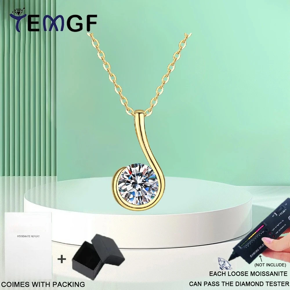 

TEMGF 6.5mm Moissanite Pendant Necklace for Women Girls 100% S925 Silver Chain Simple Note Design GRA Certification Fine Jewelry