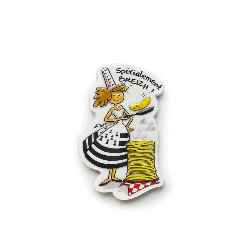 

Cute Magnets for Fridge, France Brittany Woman Making Crepes Design, Home Decor Items Refrigerator Accessory
