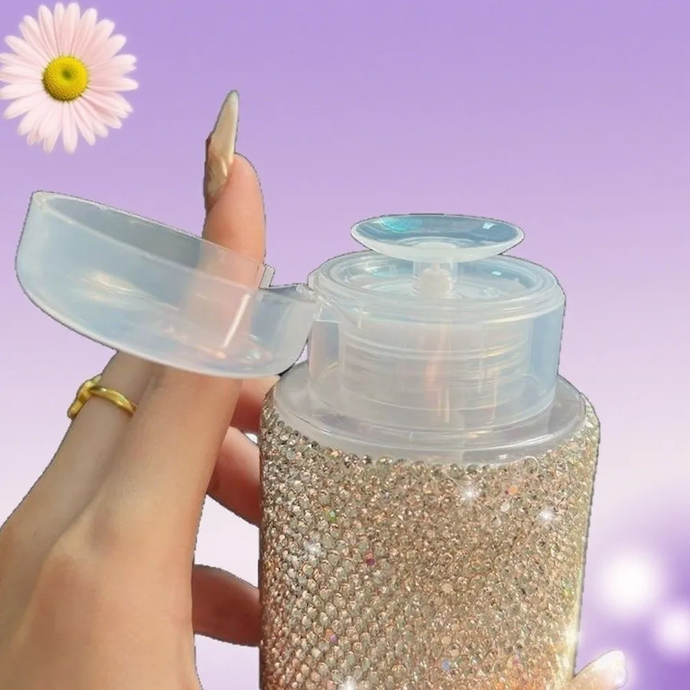 Portable 200ml Press Liquid Pump Bottle Diamond Plastic Dispenser Container Empty Refillable Bottle Nail Polish Remover Cleaner