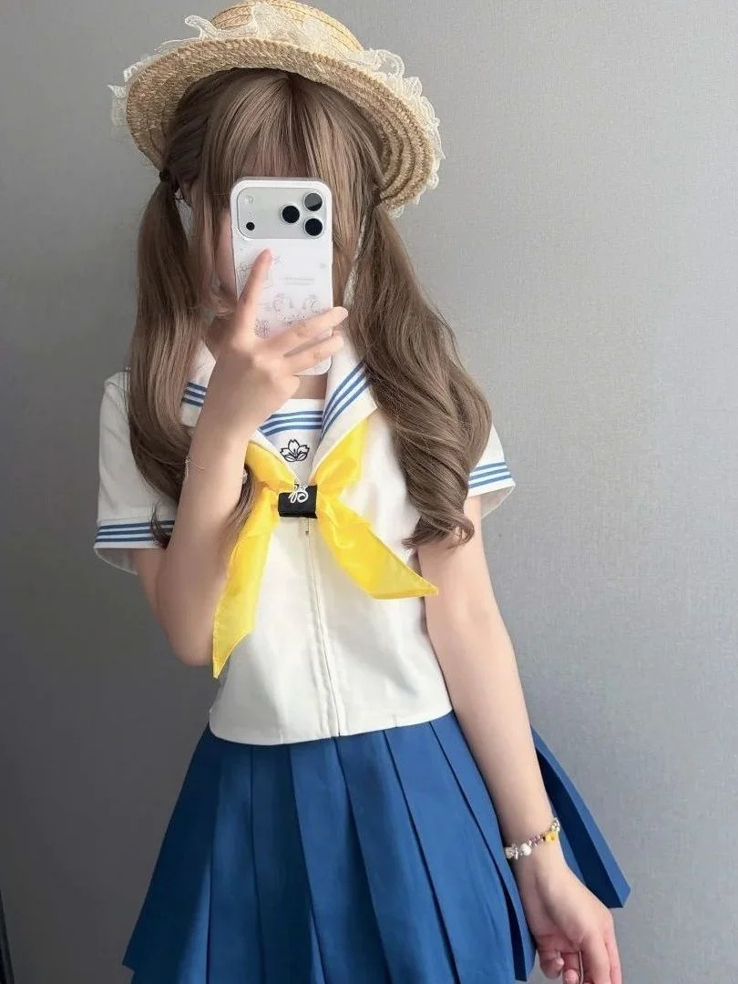Cute School Uniform Short Skirt Set Japanese Style Girl's Fashion College Wind Breathable Polyester Spring Autumn Winter