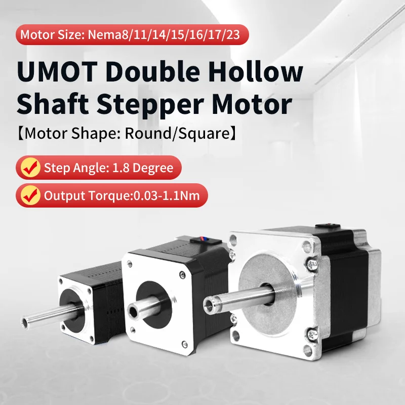 UMOT Mini Nema 8/11/14/15/17/23 Motor paso a paso de eje hueco Cnc doble eje hueco Motor paso a paso diámetro del eje 5/8mm agujero 3/4,2mm