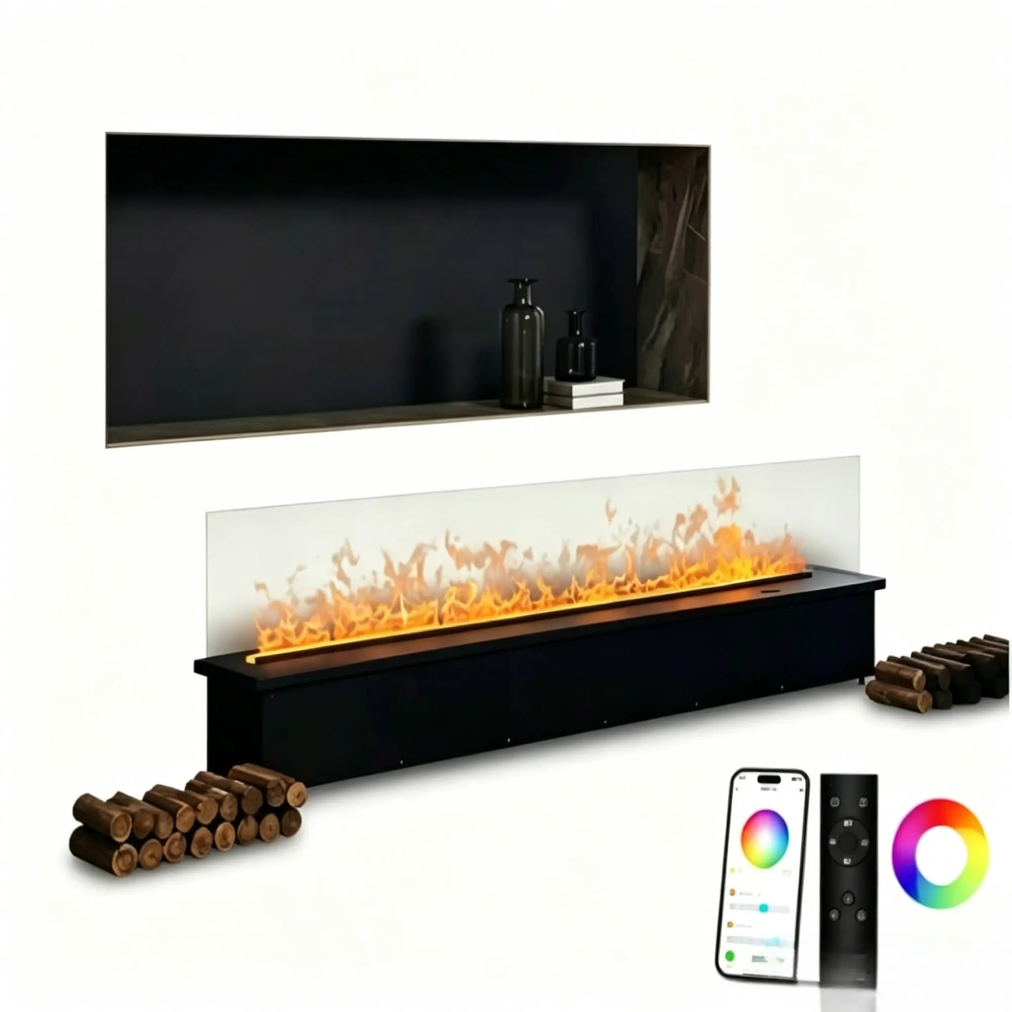 Custom 1000-2000mm 3D Water Vapor Fireplace Linear Atomizing Fireplace With Remote Control Artificial Steam Flame For Living Roo
