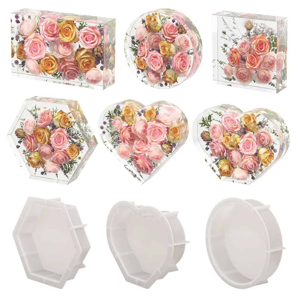 

Large Silicone Resin Mold Flower Insect Preservation Square Round Heart Hexagon Shapes DIY Craft Casting Specimens Home Decor