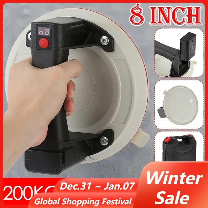 8inch Electric Vacuum Suction Cup for Glass Tile 200KG Bearing Capacity 2400mAh Handheld Vacuum Lifter Strong Suckers