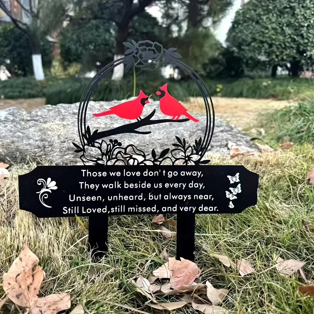 

Enchanting 1pc Memorial Plaque Stake with Cardinal Birds - A Beautiful Cemetery Decoration for Commemorating Family