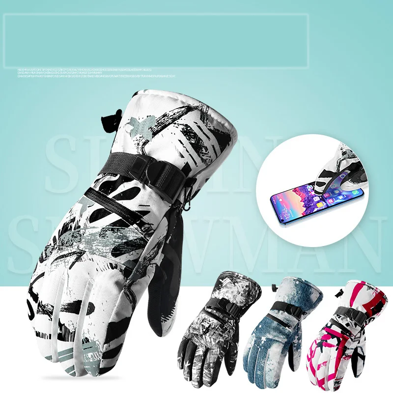 Waterproof Ski Gloves for Men and Women, Snowboard Heated Mittens, Thermal Sport Gloves, Couple