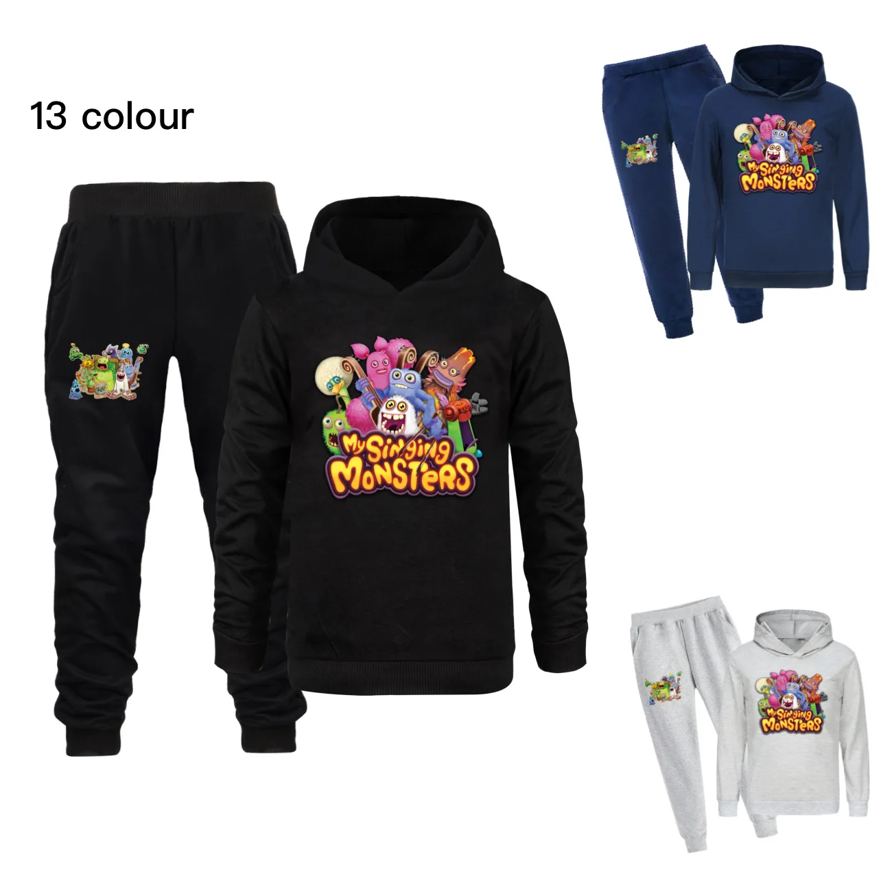 SINGING MONSTERS Hoodie Set Kids Cartoon Sweatshirt Pants Sports 2 Piece Set for Teen Boys Fall Tracskuit Toddler Girls Outfits