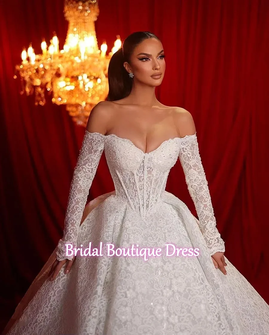 Vestidos De novia exquisitos personalizados De manga larga para novia, Espalda descubierta, plisados ostentosos, Apliques De encaje, Vestido De baile 2026