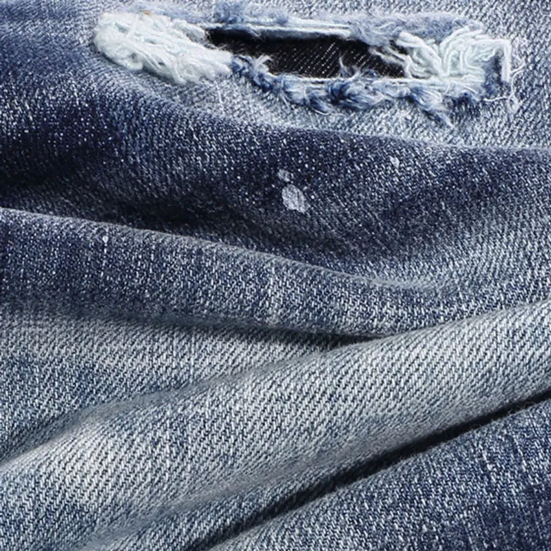 Streetwear Fashion Men Jeans Retro Blue Stretch Slim Fit Vintage Ripped Jeans Men Embroidery Designer Hip Hop Brand Pants Hombre