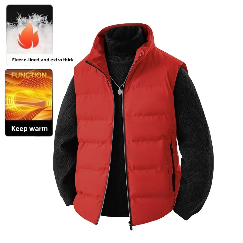 

New Solid-color Loose Cotton Waistcoat Trendy Stand-up Collar Vest Large-sized Casual Men Cotton-padded Jacket for Autumn Winter