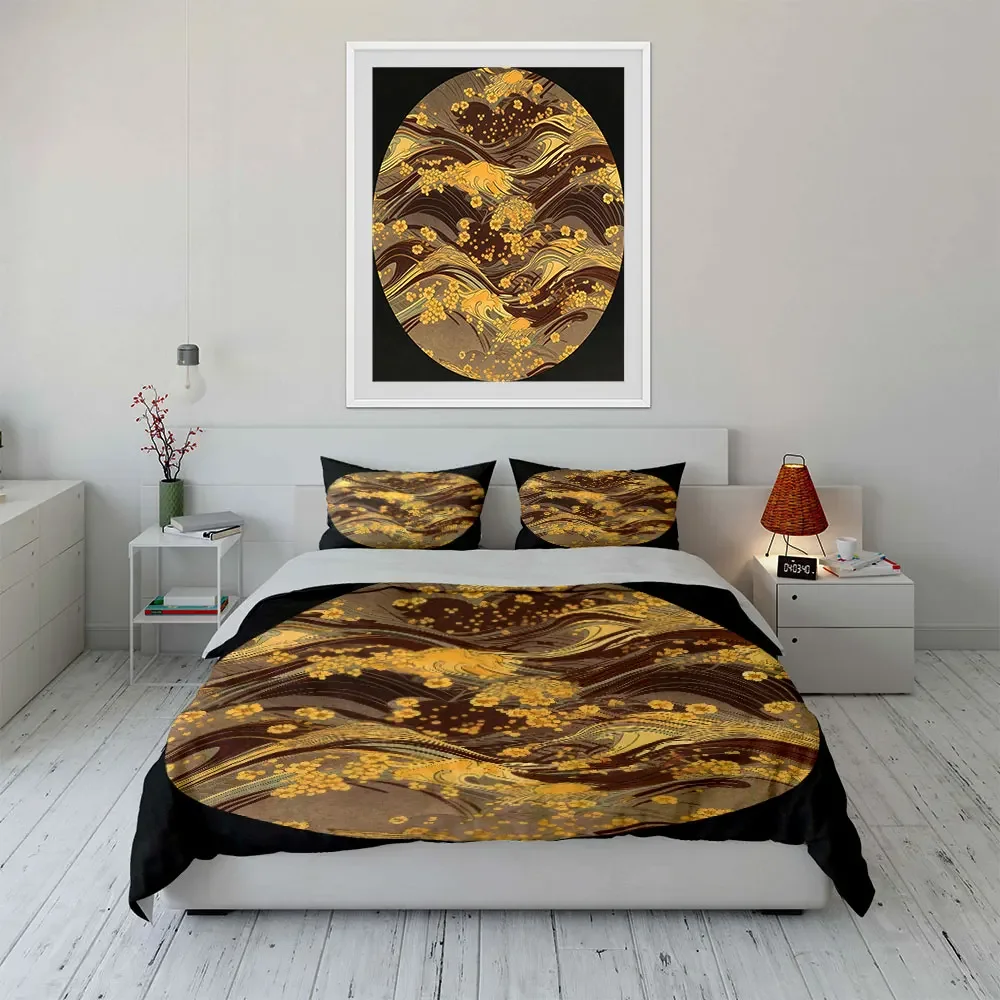Golden Floral Art Decor Set Soft Comfortable Duvet Cover Bedding Set Included 1*Duvet Cover & 2*Pillowcases, gift