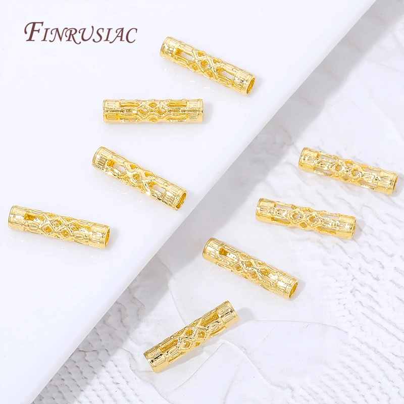 18K Gold Plated Long Tube Spacer Beads Vintage Filigree Cylinder Beads For Jewelry Making Bracelet Necklace Accessories
