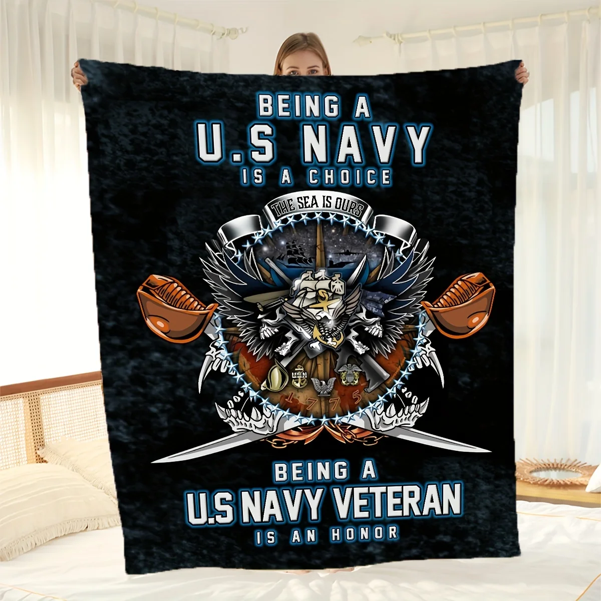

American Badge Print Flannel Blanket Soft Warm Nap Blanket For Sofa Office Bed Camping Trip Multi-purpose for All Seasons