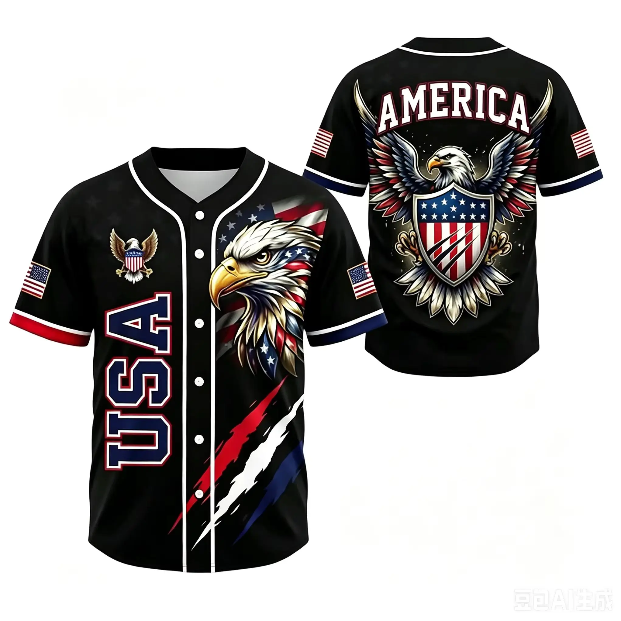 

Hot Selling Top USA 250th Anniversary Printed Baseball Jersey, Patriotic Short Sleeve Shirt for Sports Festival Daily Outing