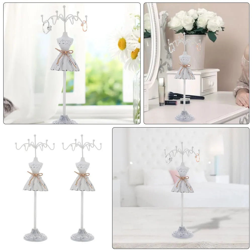 

2Pcs Jewelry Display Stand Iron Resin Durable Long Lasting Use Necklace Earring Bracelet Organizer Vanity Table