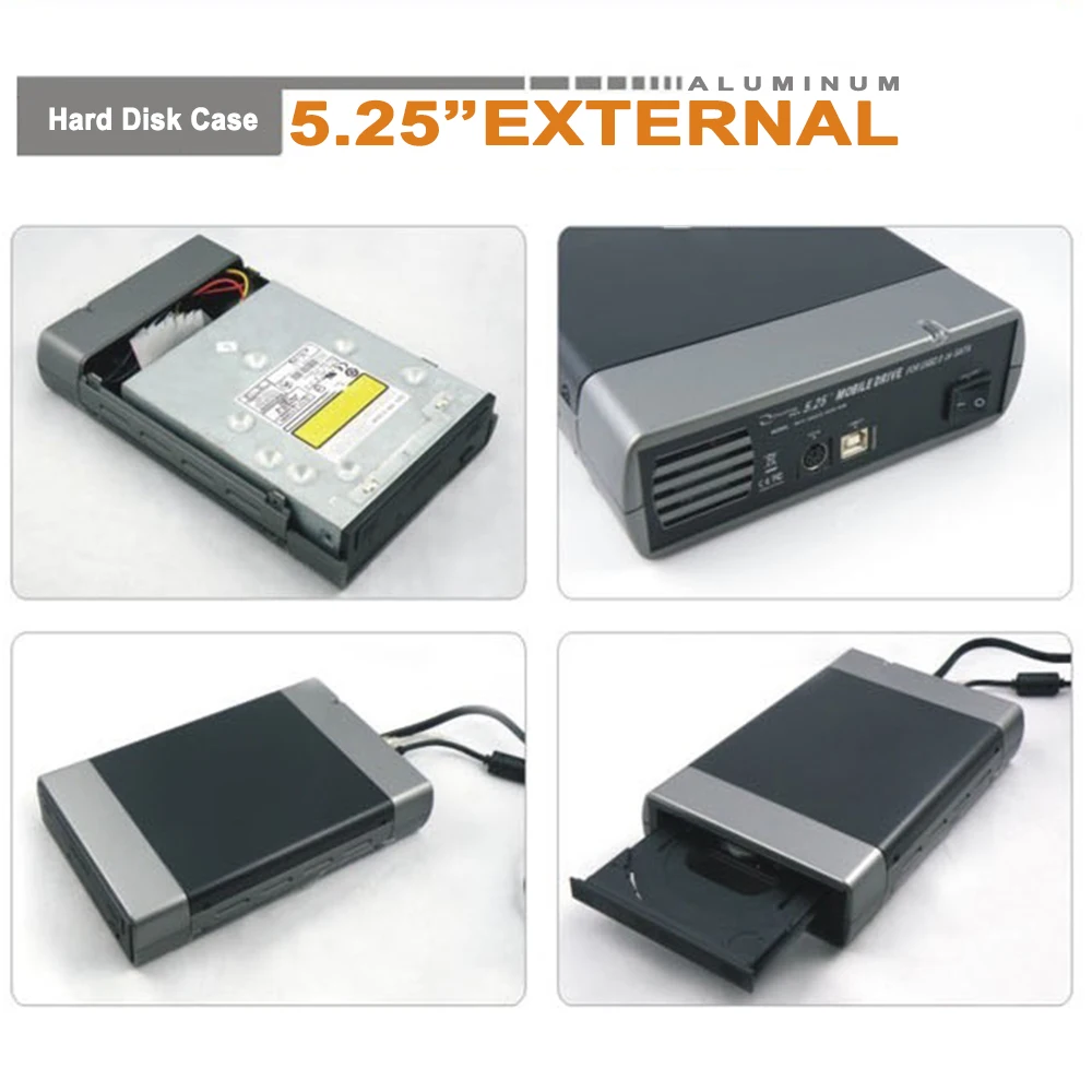 

5.25 inch USB3.0/2.0 to SATA Hard Disk Case US/EU Adapter Aluminum Alloy 4.8Gbps External HDD Enclosure Disk Case