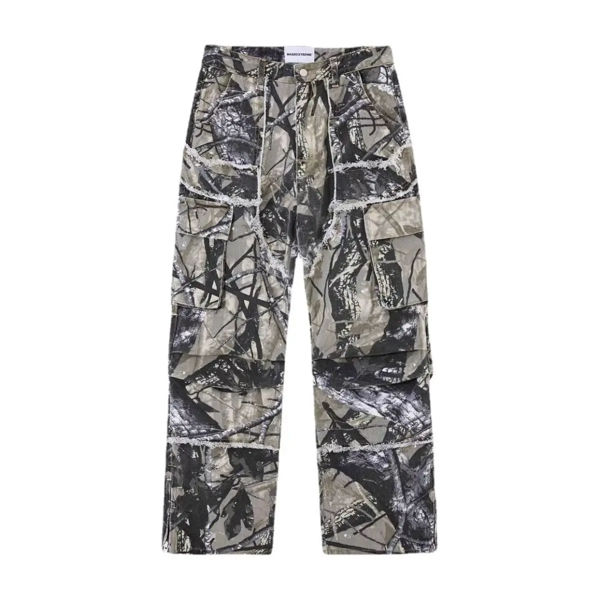 

American Retro Camouflage Multi-Pocket Men's High Street Straight Leg Workwear Jeans Casual mid Waist Zipper Opening