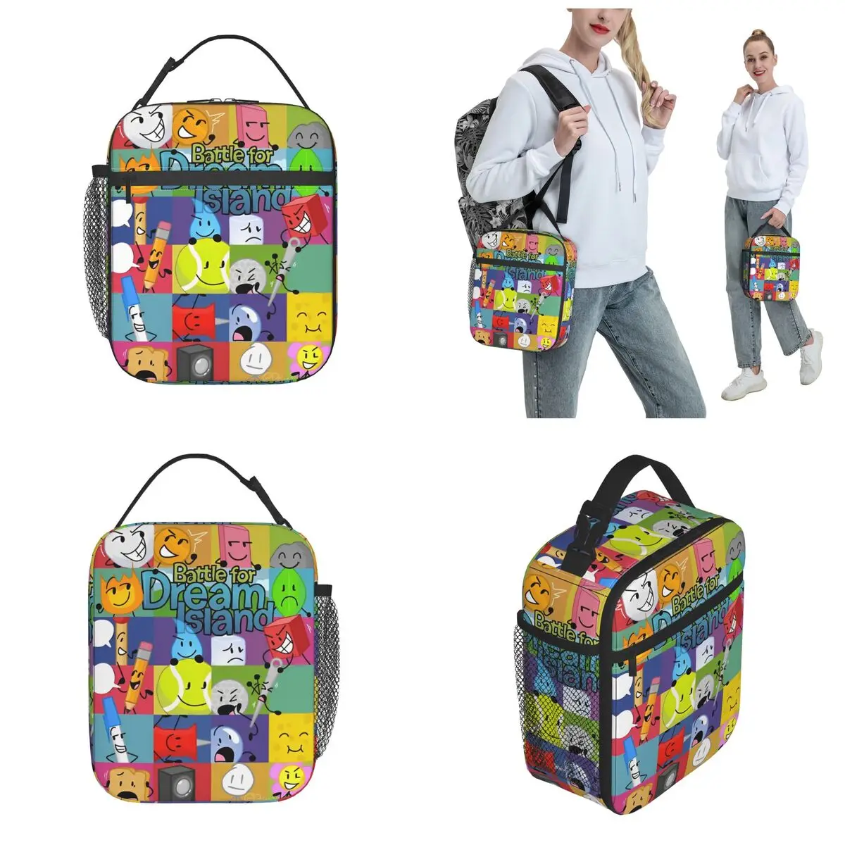 BFDI Cast Photo Inanimates Insanitys Insulated Lunch Bag Leakproof Meal Container Cooler Bag Lunch Box Tote Work Outdoor