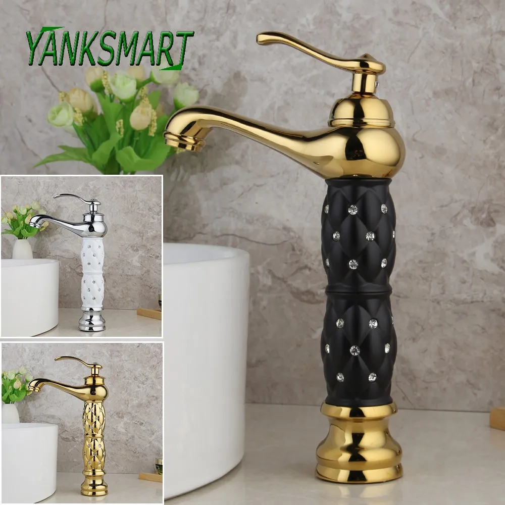 

YANKSMART Luxury Style Gold Polished Bathroom Basin Sink Faucet Deck Mounted Single Handle Faucets Cold And Hot Mixer Water Tap