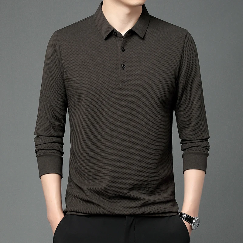 Brand Polo Shirt Men Long Sleeve Business Casual Polo Shirt Mens Clothes Spring Autumn Solid Male Turn Down Collar Tops Tees