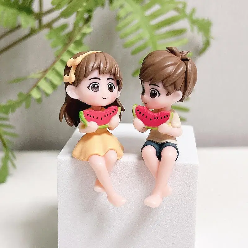 1Pair Watermelon Eating Couple Figurine Lovers Figures Couple Miniature Boy Girl Model Princess Fairy Garden Car Ornaments'..