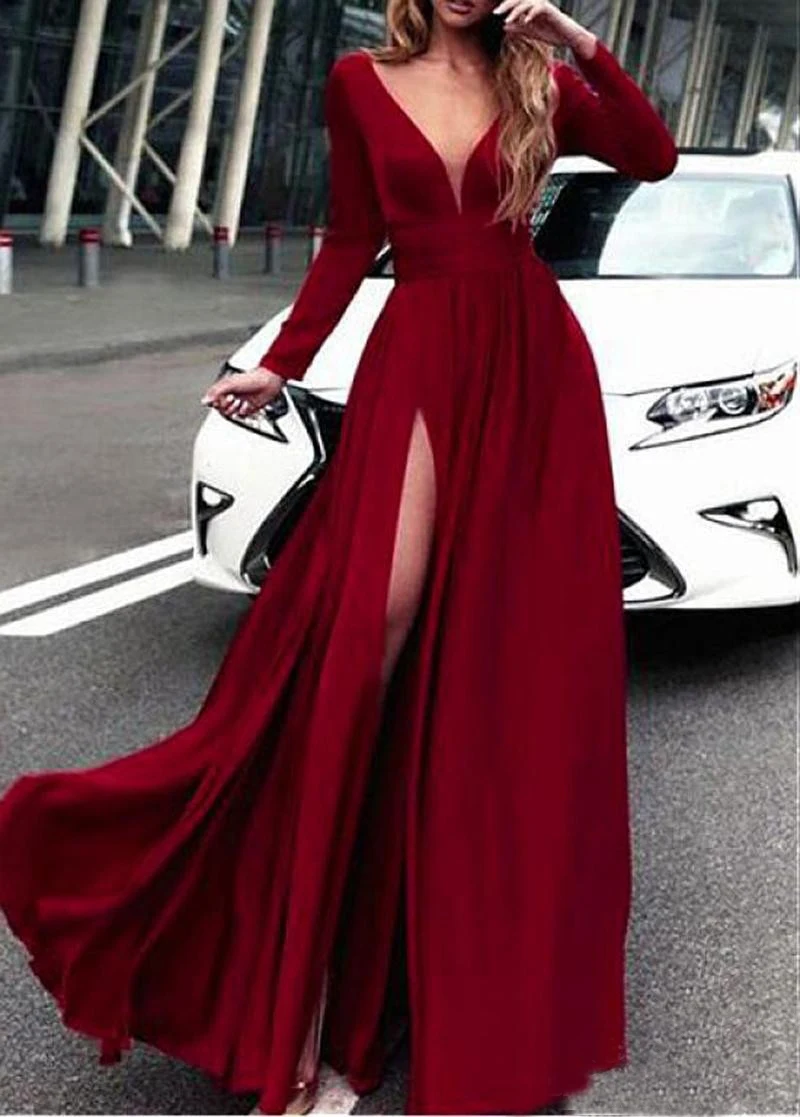 C & c elegante sexy schlanke V-Ausschnitt Abendkleid für Auto Show Prom Party Kleider 2024 mit Zug für besondere Anlässe Kleider