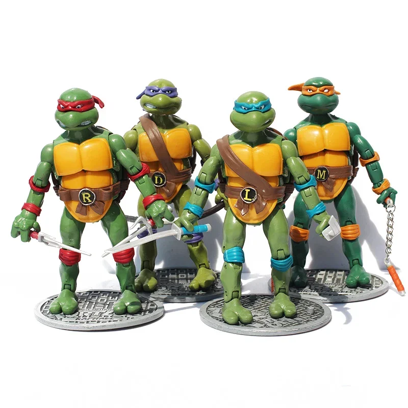 

4pcs/Set Teenage Mutant Ninja Anime Figure Classic Movie Turtles Raphael Donatello Bagging Movable Garage Kit Model Toys