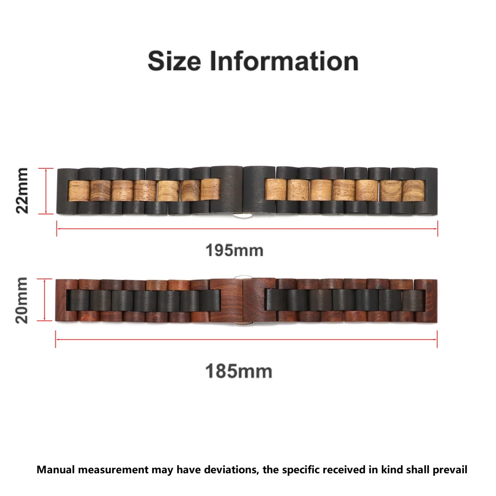 20mm 22mm Wood Watch Band for Galaxy Wathc 3 Gear S3 46mm 42mm Active 2 Steel Strap Replacement Bracelet for Huawei Watch GT 3 2