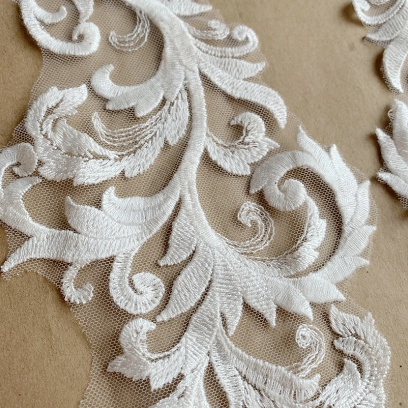 3 Pairs High-end European White Hand Sewn Mirror Flower Embroidery Lace Accessories, DIY Wedding Dress Decoration Accessories