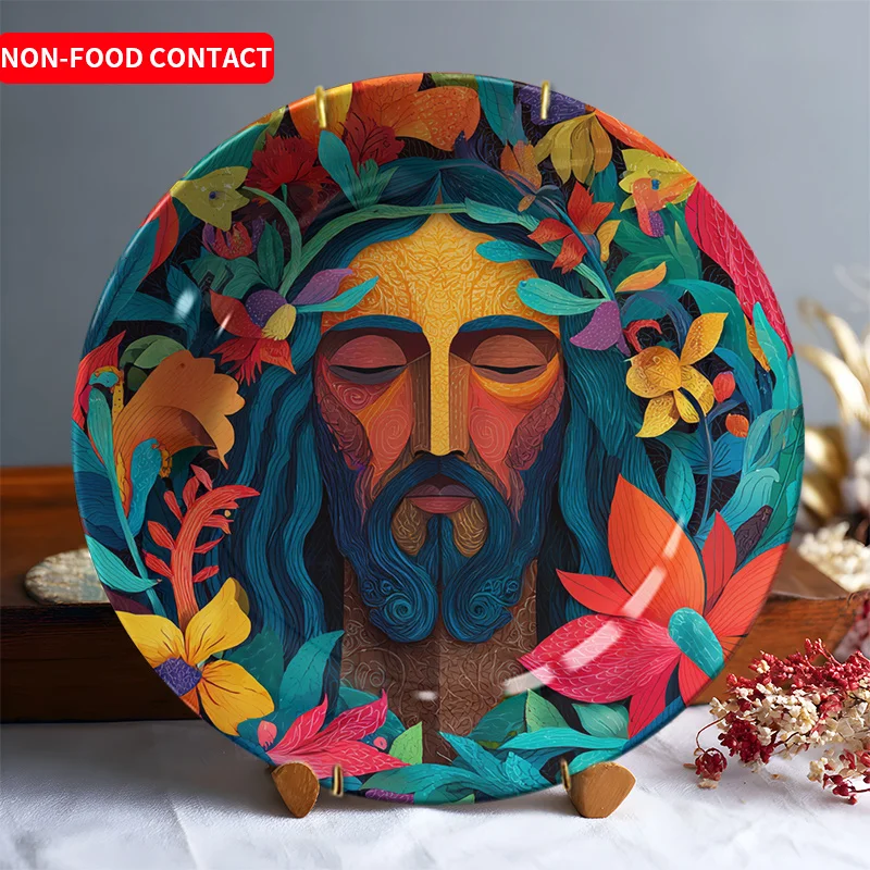 1pc Creative Nordic Style Ceramic Decorative Plate | Bearded Man Floral Art Decor, Non-Food Contact, Ideal for Jewelry Tray,