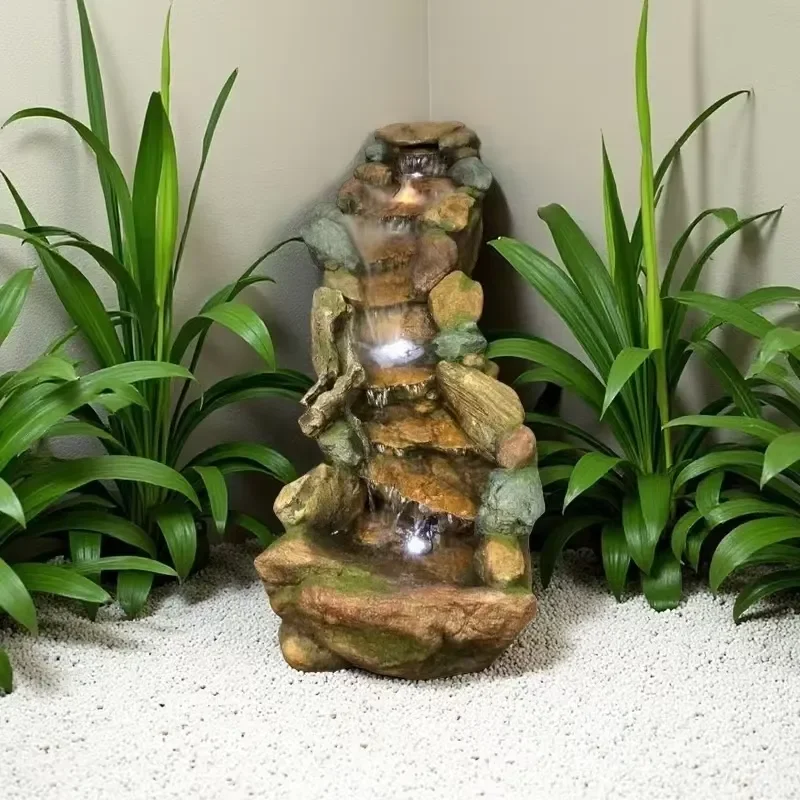 Rainforest Rock Large Outdoor Floor Fountain Durable Garden Water Droplet Light Emitting Diode Light Relaxation Meditation