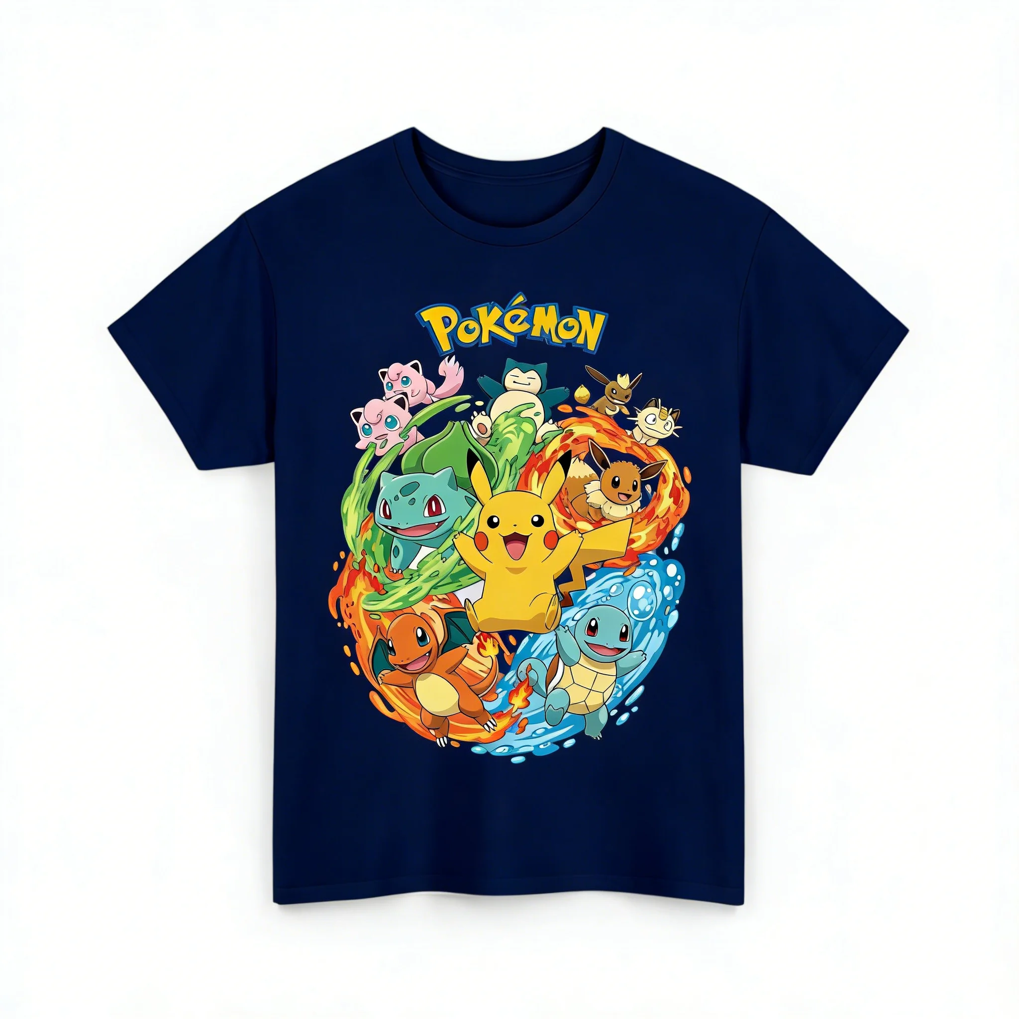 Children's Pure Cotton T-shirt, Fashion and Casual, Pokémon Pattern Loose Fit, Suitable for Parents and Children Short Sleeves.