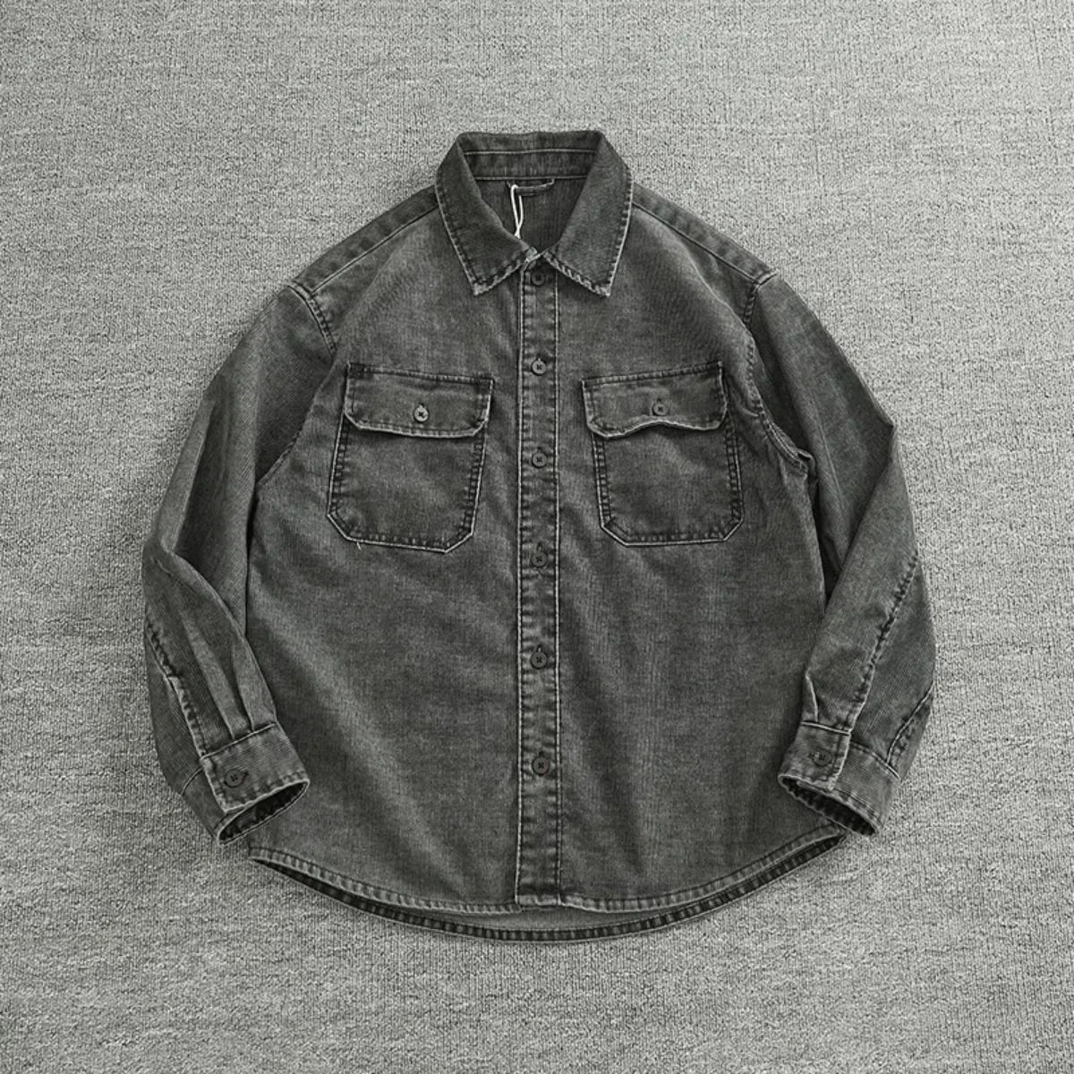 

Thick shirt coat men's casual shirt vintage do old wash texture corduroy cargo pocket shirt