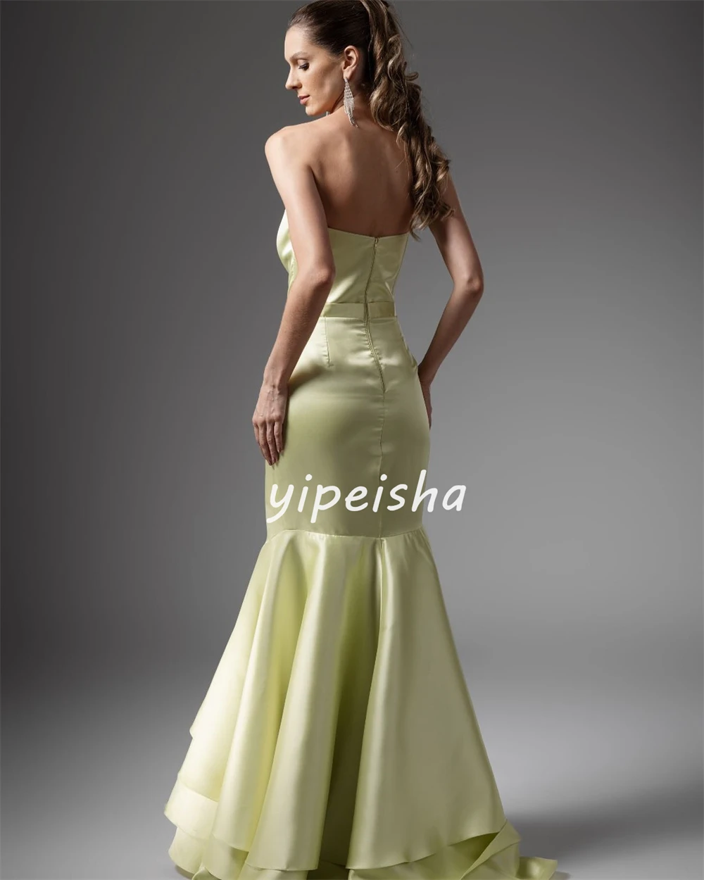 Customized Satin Ruched Engagement Mermaid Strapless Bespoke Occasion Gown Long Dresses