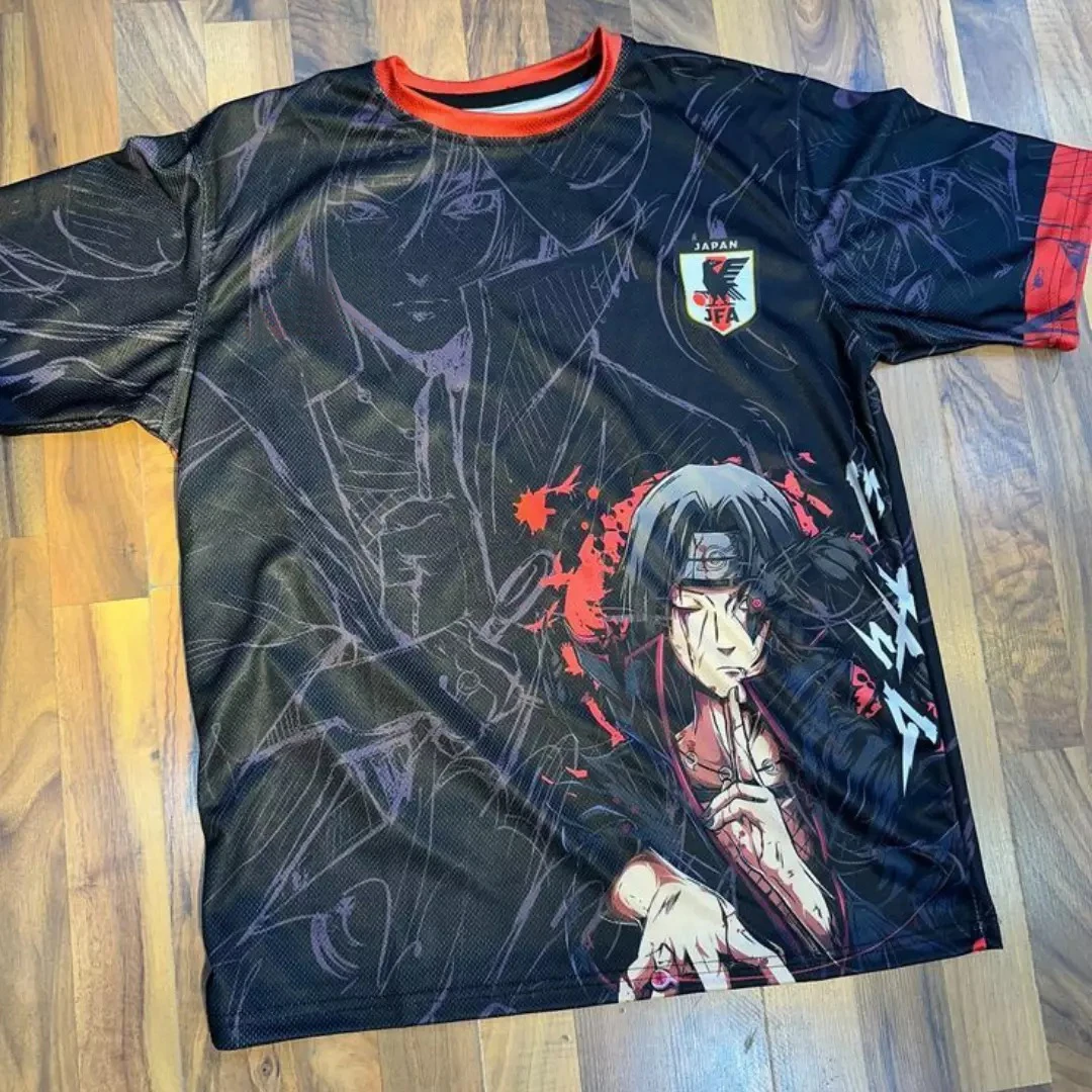 Image of Naruto Uchiha Itachi Anime Fußballtrikot für Kinder, Jungen und Mädchen, schnell trocknend, atmungsaktiv, für Spieltraining, Fan-Sport, kurzärmelige Oberteile