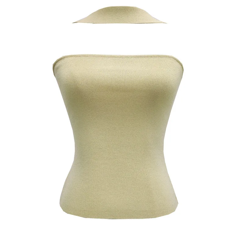 เสื้อกล้ามทรงคอ halter แบบไม่มีสาย รุ่นใหม่สำหรับฤดูร้อน ดีไซน์เรียบหรู ผ้าไหมน้ำแข็ง ช่วยกระชับเอว โชว์หลัง เซ็กซี่