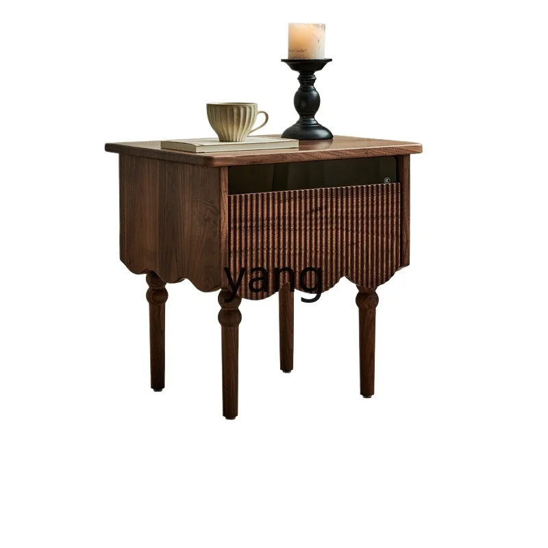 

LCX black walnut bedside table full log antique wave shelf bedroom bedside storage cabinet