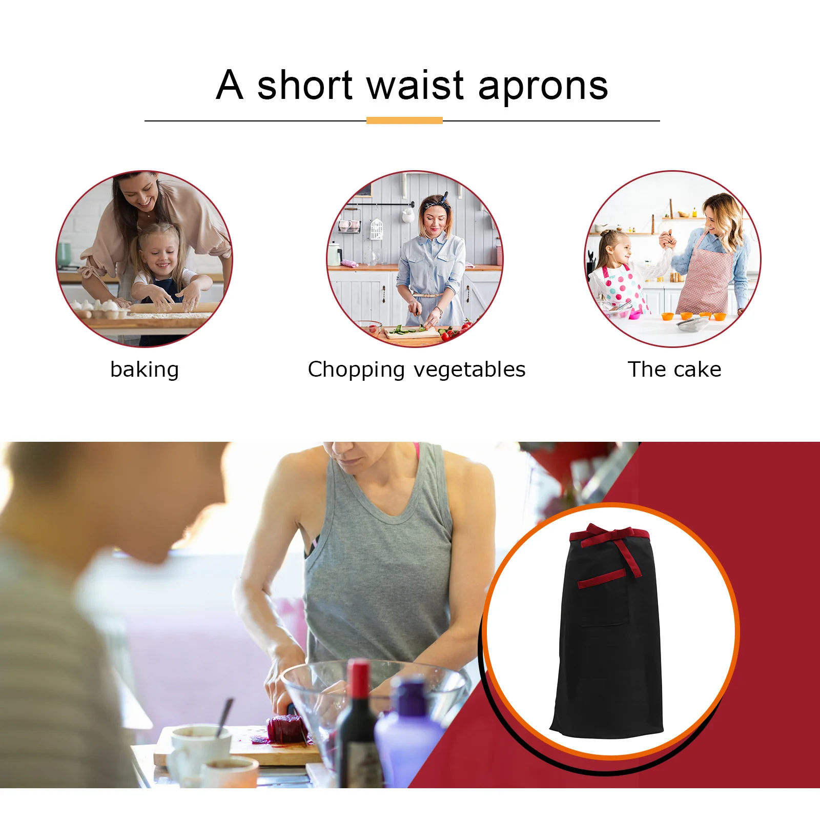 

1pc Kitchen Half Apron Short Waist Cooking Apron With Pocket For Waiter Waitress Chef Catering Staff Workwear Waterproof Stain