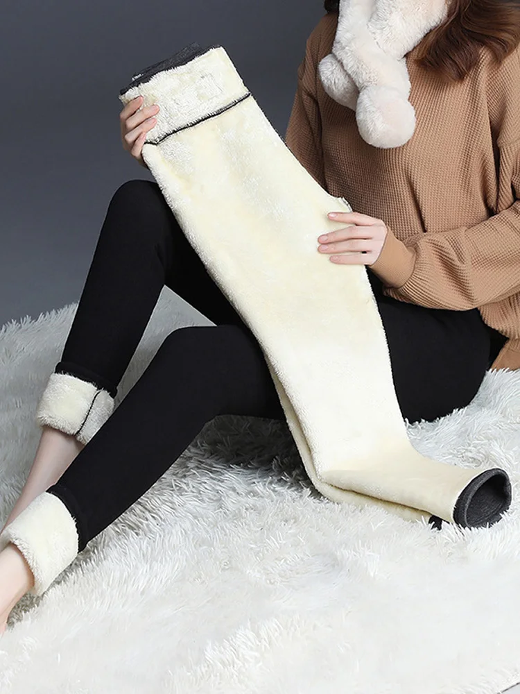 Winter Trousers Skinny Cashmere Leggings Women Ankle-Length Thick Leggins Velvet Pants Thermal High Waist Solid Warm Stretchy