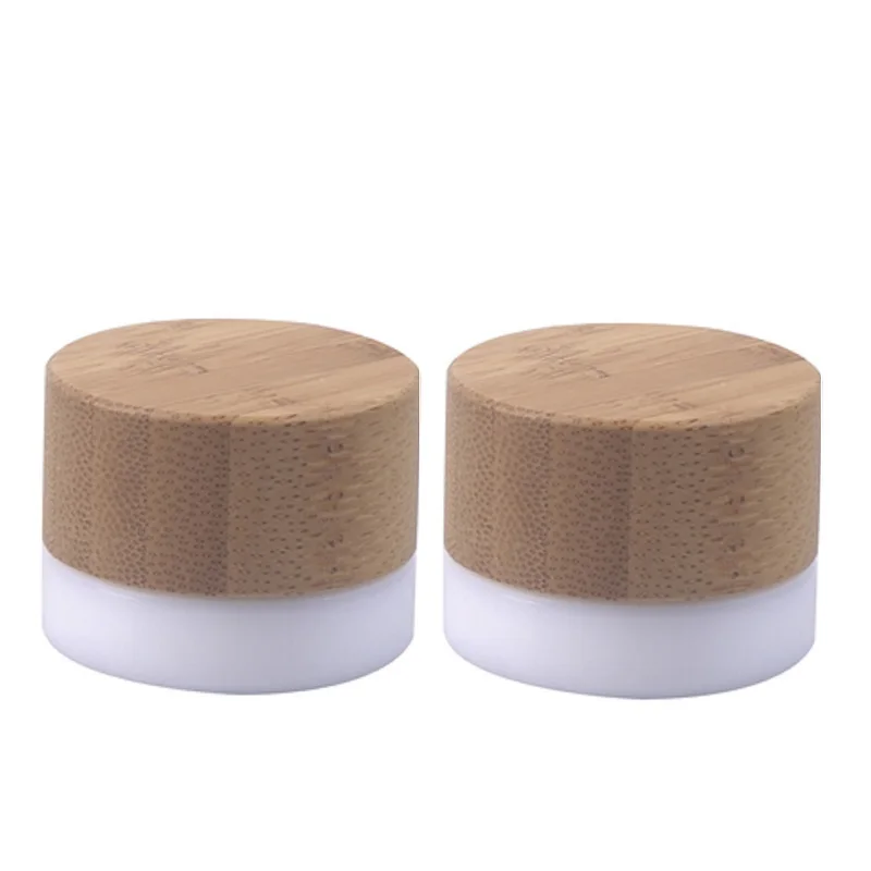 5G Porcelain White Glass Eye Cream Pot Bamboo Wooden Lid Cosmetic Packaging Sample Bottle Skincare Filling Jars Container 15PCS