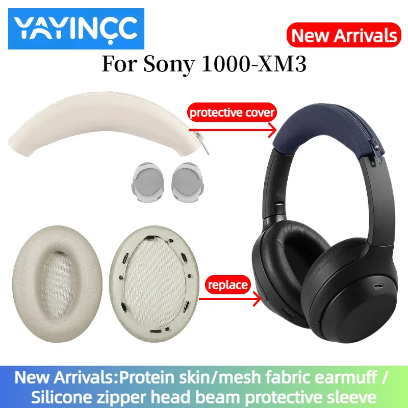 

YAYINCC Replacement Ice gel memory sponge Earmuff Silicone zipper head beam protective cover for Sony WH-1000XM3 headphones