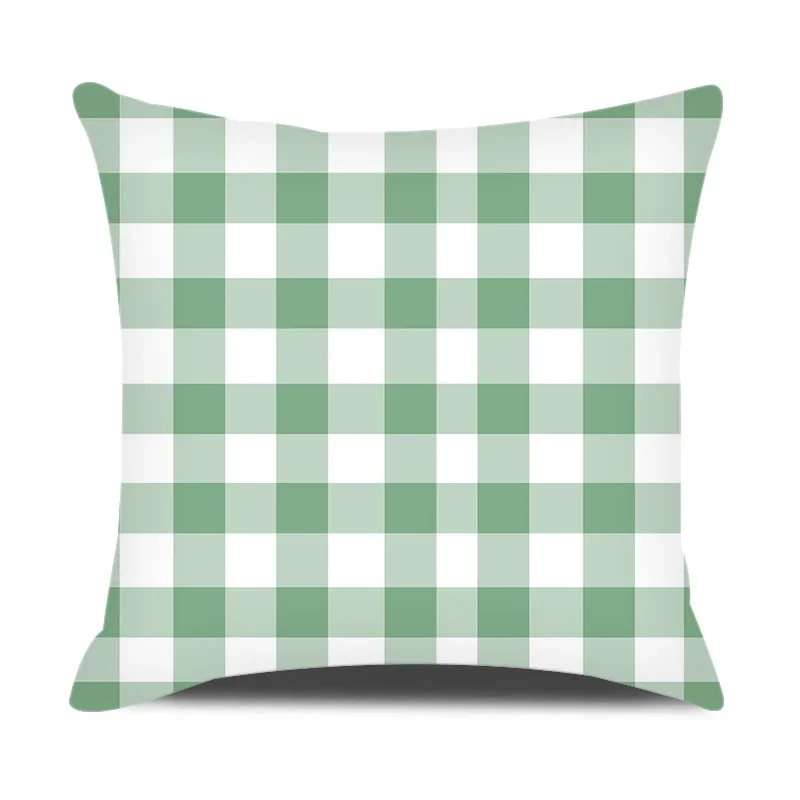 Green Yellow Plaid Pillowcase Daisy Flower Print  Summer Home Decor Cushion Cover Sofa Car