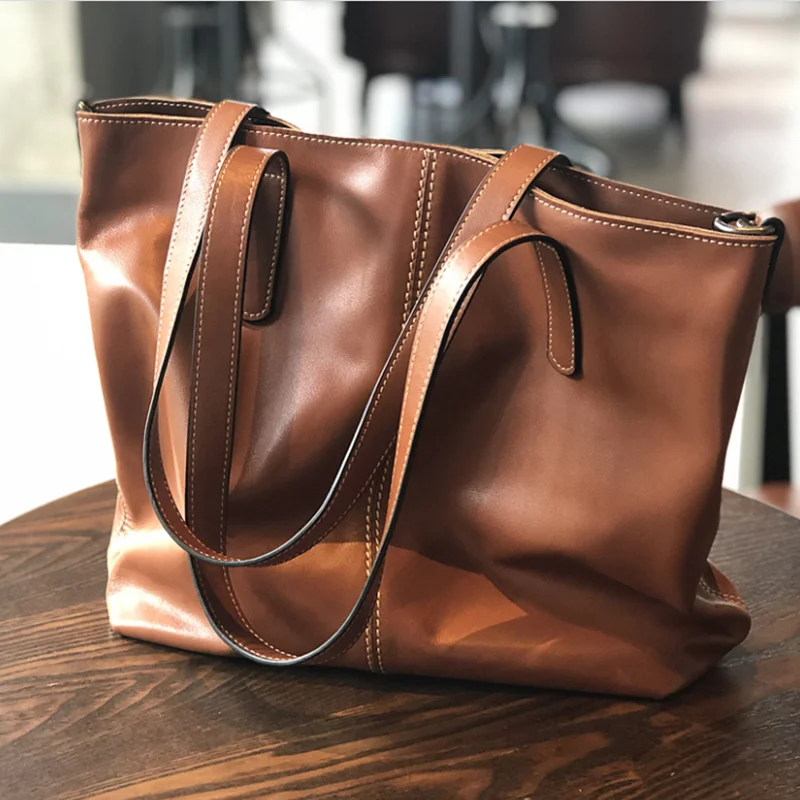 2024 New  Genuine Shoulder bag women\'s autumn and winter large capacity bag messenger women\'s leather top layer cowhide tote bag