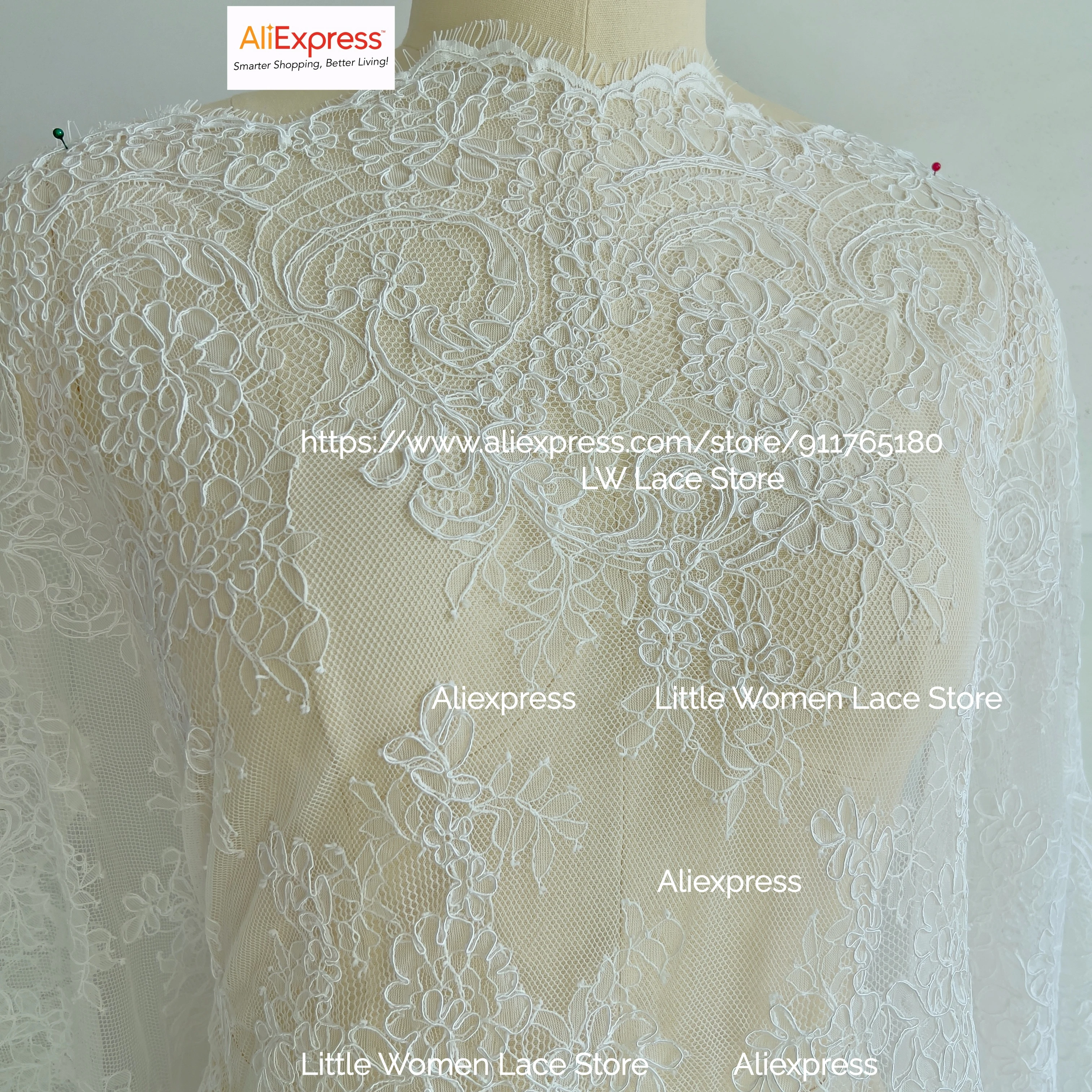 2023 Traditional Handmade Cording Lace 1.4M Wide, 2.9M Long Bridal Lace Fabric White Eyelash French Lace Fabrics Quality